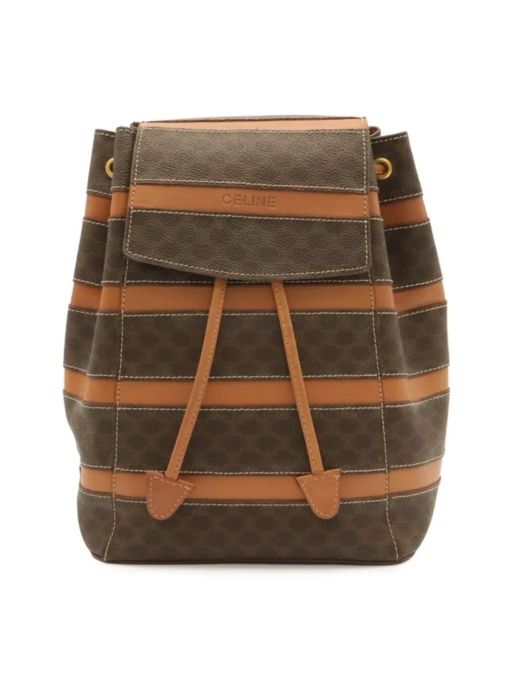 Celine Macadam Backpack Leather Beige Dark Brown Gold